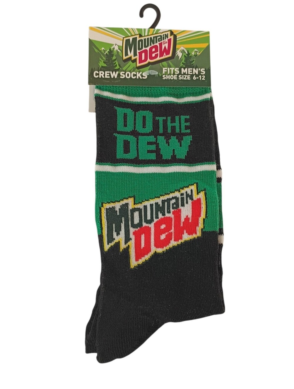 mtn dew socks size 6-12 Men's Crew Socks - Black & Green